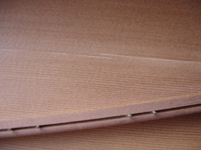 Closeup of repaired harpsichord soundboard crack 37K jpeg