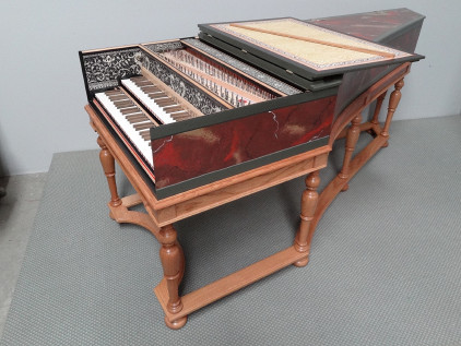 Royal Opera House, Muscat: Flemish harpsichord on stand 46K jpeg